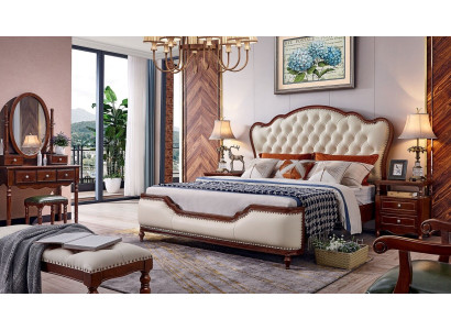 Bett 2x Nachttische Schminktisch Bank Schlafzimmer Luxus Holz 6tlg Set