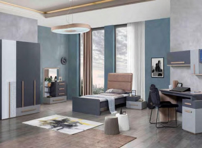 Jugendzimmer Bett Kleiderschrank Kommode Schreibtisch Kleiderschrank 5 tlg Set