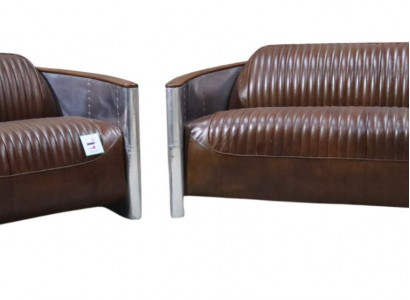 Sofagarnitur 3+2 Sitzer Sofa Couchgarnitur Couch Sessel Leder Vintage Retro NEU