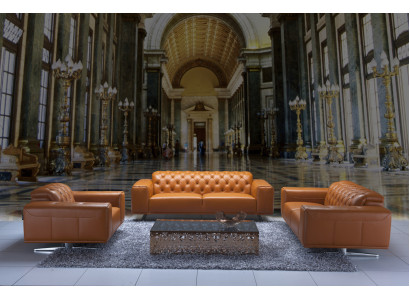 Chesterfield Sofagarnitur Set Braune Couchen Ledersofa Sofa Couch Klassische neu