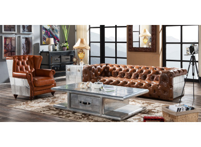 Ledersofa Sofa 3 Sitzer Vintage Leder Möbel Dreisitzer Couch Aluminium Couchen