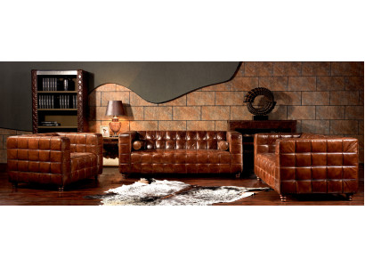 Klassische Echtleder Couch Polster Sofagarnitur Sitz Garnituren Couchen 3tlg neu