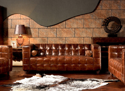 Klassische Echtleder Couch Polster Sofagarnitur Sitz Garnituren Couchen 3tlg neu