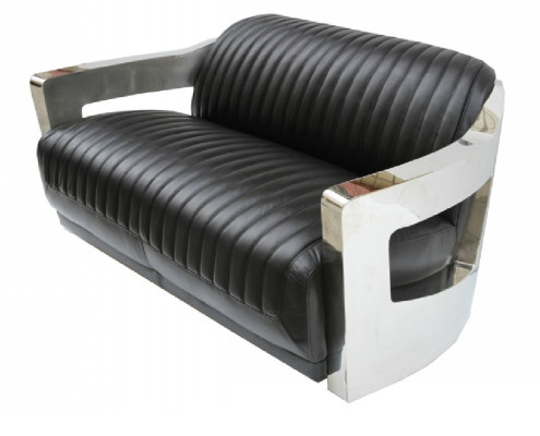 Ledersofa Dreisitzer Couch Sofa Aviator Flugzeug Aluminium Möbel Vintage
