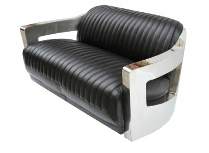 Ledersofa Dreisitzer Couch Sofa Aviator Flugzeug Aluminium Möbel Vintage
