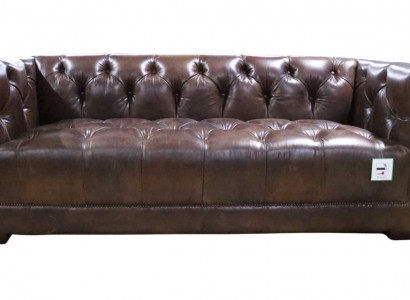 Sofa 3 Sitzer Chesterfield 3-Sitzer Vintage Braunes Shabby Ledersofa