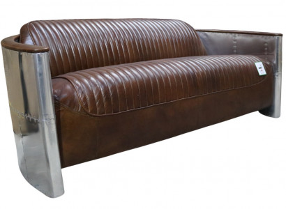 Echtleder Sofa Leder Designsofa 3-Sitzer Vintage Couch Aluminium Flugzeug Metall