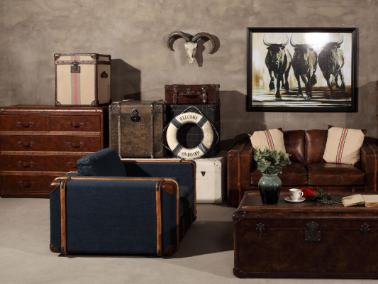 Design sessel Koffer Textil Couch Polster Einsitzer Sofas wohnzimmer möbel retro