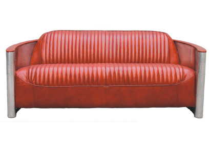 Echtleder Design Vintage Designsofa verdreifachen Aluminium Sofa 3Sitzer Bordaux