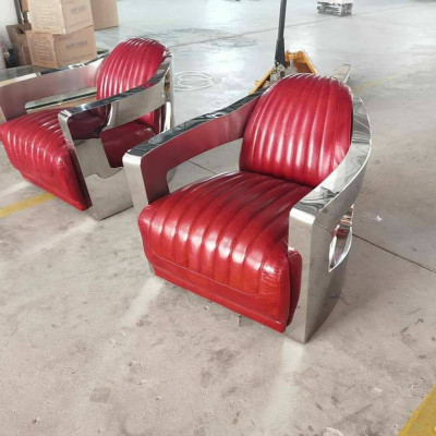 Aircraft Vintage Ledersessel Rot Echtleder Retro Sessel Design Clubsessel