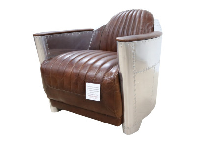 Club Sessel im Aviator-Stil Lounge Design Chrom Art Deco Leder Cocktail