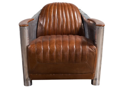 Sessel Echtleder Couch Sofa club Lounge Retro Aviator Vintage Aluminium Flugzeug
