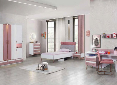 Komplett Jugendzimmer Kinderzimmer Set Tisch Bett Kleiderschrank Kommode 5tlg