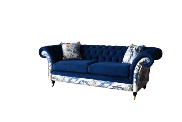 Chesterfield Royal Blaue Samt Couch Polster Sitz Lounge Sofas Couchen