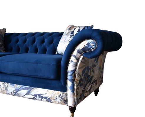 Chesterfield Royal Blaue Samt Couch Polster Sitz Lounge Sofas Couchen