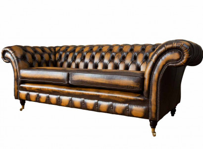 Braun Sofa 3 Sitzer Couch design Chesterfield Polster Sitz Leder Neu
