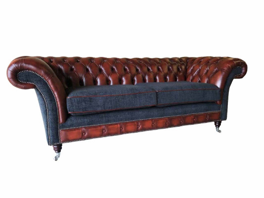 Modern Design Wohnzimmer Sofa 3 Sitzer Braun Chesterfield Couch Leder Polster Textil Neu