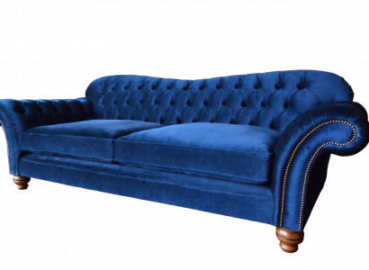 Dreisitzer Sofa 3 Sitzer Sofas Blau Stoff Wohnzimmer Luxus Sitz xxl big