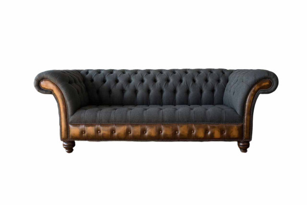 Design Schwarz Sofa 3 Sitzer Chesterfield Stoff Couch Sofa Polster Neu