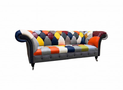 Chesterfield 3 Sitzer Stoff Design Couch Polster Textil Modern Sofa Neu