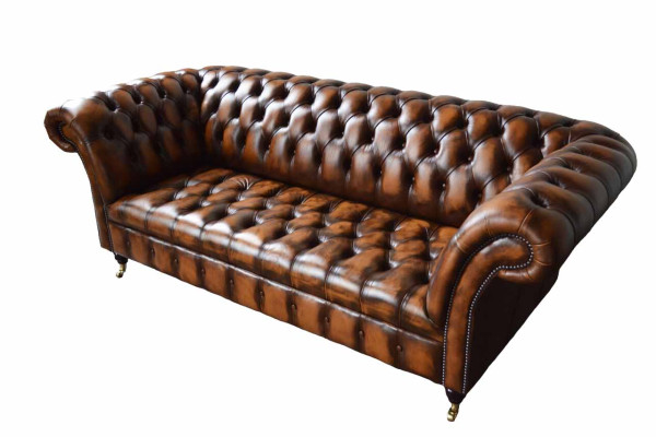 Chesterfield 3 Sitzer Sofa Ledersofa Couch Polster Sitz Braun Sofas Neu