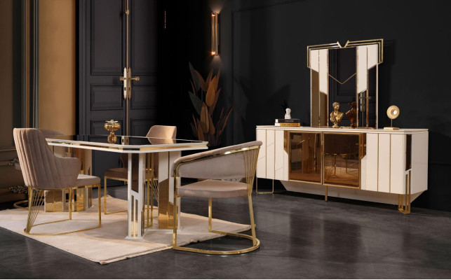 Komplette Essgruppe Essecke Esszimmer Esstisch Stühle Weiß Set 9tlg