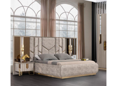 Schlafzimmer Doppelbett Garnitur Bett Nachttische 3tlg Beige Luxus