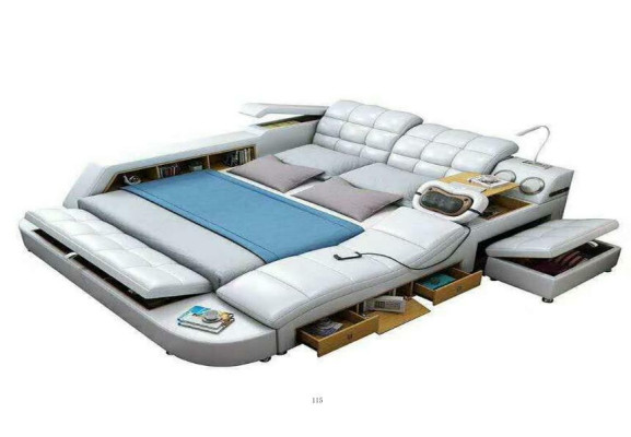 Bett Doppel Regale Leder Polster Betten Multifunktion mit Massagefunktion Neu