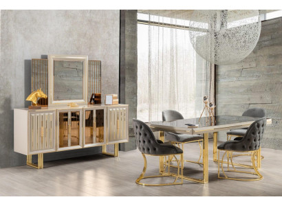 Luxus Essgruppe Essecke Esszimmermöbel Esstisch Stühle Set 9tlg Beige