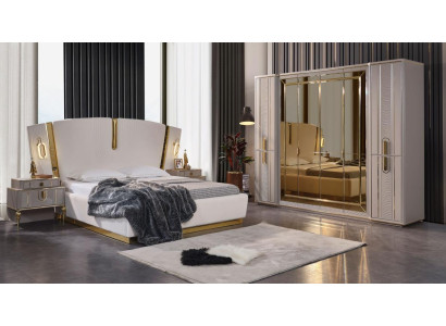 Doppelbett Garnitur Schlafzimmer Bett Nachttische 4tlg Beige Schrank