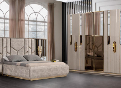 Garnitur Schlafzimmer Doppelbett Bett Nachttische Beige 4tlg Schrank