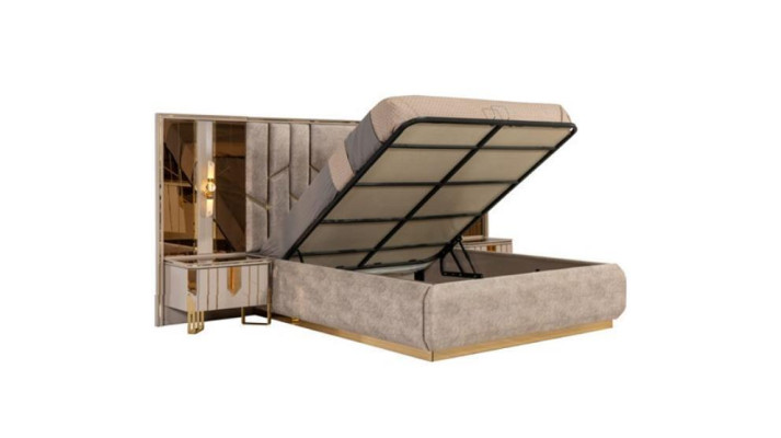 Garnitur Schlafzimmer Doppelbett Bett Nachttische Beige 4tlg Schrank