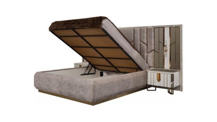 Garnitur Schlafzimmer Doppelbett Bett Nachttische Beige 4tlg Schrank