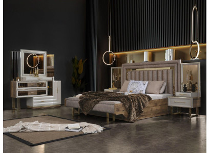 Schlafzimmermöbel Doppelbett Bett Nachttische Konsole Beige 4tlg Luxus