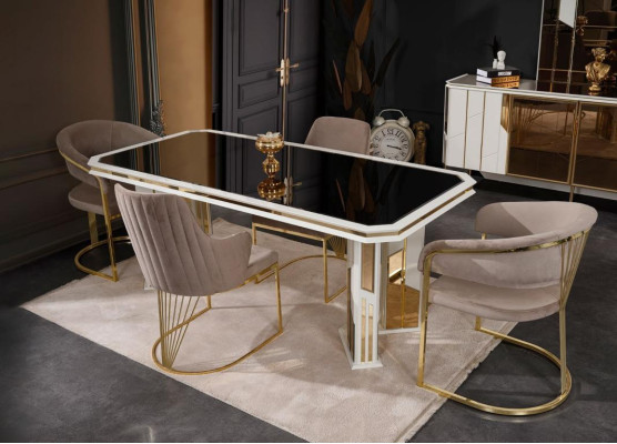 Luxus Esszimmer Garnitur Essgruppe Essecke Esstisch Stühle Beige 7tlg