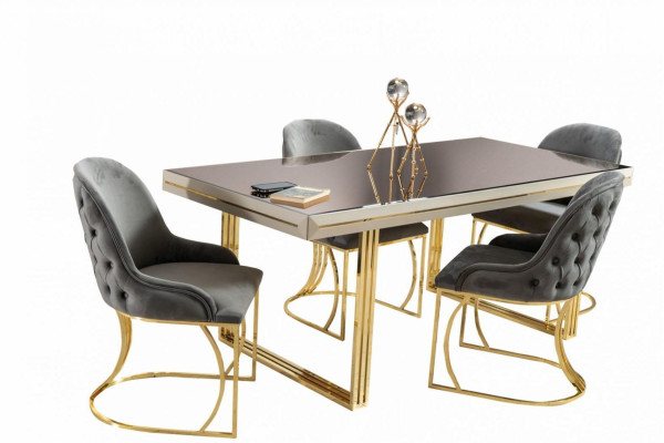 Essgruppe Essecke Esszimmermöbel Esstisch Stühle Set 7tlg Grau Luxus