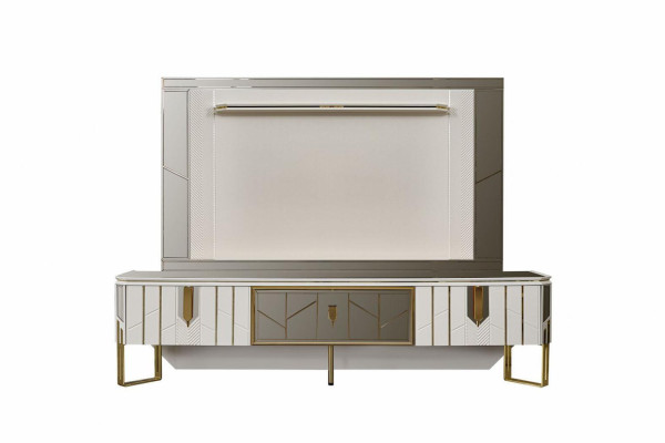 Wohnwand Sideboard TV Ständer RTV Lowboard Weiß Wohnzimmer Panel Holz