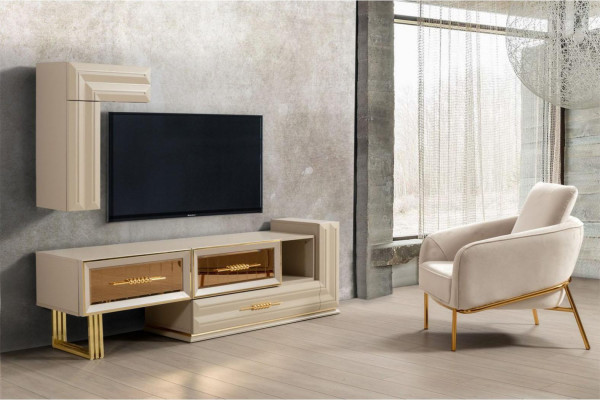 Wohnwand RTV Lowboard Sideboard TV Ständer Wandschrank Beige Moderne