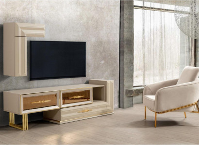Wohnwand RTV Lowboard Sideboard TV Ständer Wandschrank Beige Moderne