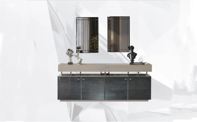 Sideboard mit Spiegel Anrichte Garnitur Schrank Modern Kommode Grau