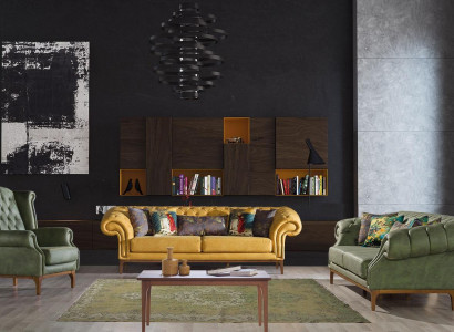 Grün-Gelbe Polstergarnitur Designer Dreisitzer Luxus Sessel 3+3+1 Set