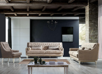 Beige Chesterfield Couchgarnitur 4+3 Sitzer Stilvoller Sessel Design Set