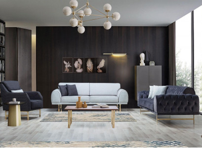 Schwarz-Weiße Couchgarnitur 3+3 Sitzer Stilvoller Einsitzer Sessel Sofas