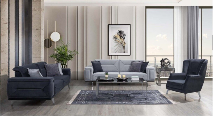 Graue Wohnzimmer Sofas Designer Couchen 3-Sitzer Luxus EInsitzer Sessel