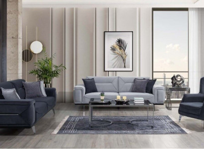 Graue Wohnzimmer Sofas Designer Couchen 3-Sitzer Luxus EInsitzer Sessel