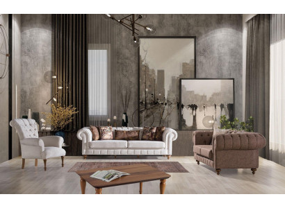 Weiß-Braune Chesterfield Sitzgruppe Designer Sofas Luxus Garnitur 3+2+1