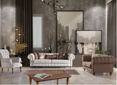 Weiß-Braune Chesterfield Sitzgruppe Designer Sofas Luxus Garnitur 3+2+1