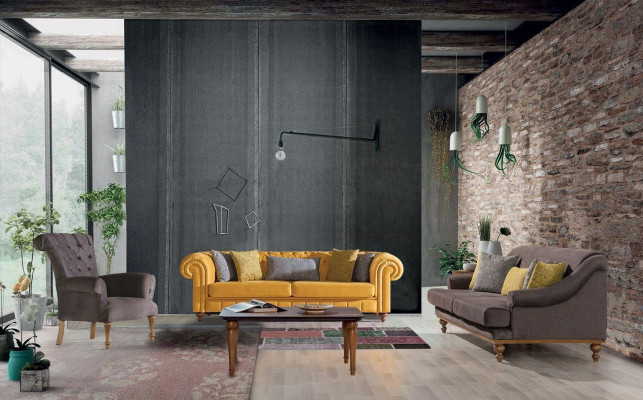 Stilvoller Sofa Set Designer Dreisitzer Luxus Sessel Sofagarnitur 3tlg