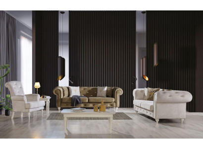 Stilvolle Wohnzimmer Sofagarnitur Dreistzer 2-Sitzer Luxus Sessel Couch