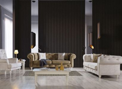 Stilvolle Wohnzimmer Sofagarnitur Dreistzer 2-Sitzer Luxus Sessel Couch